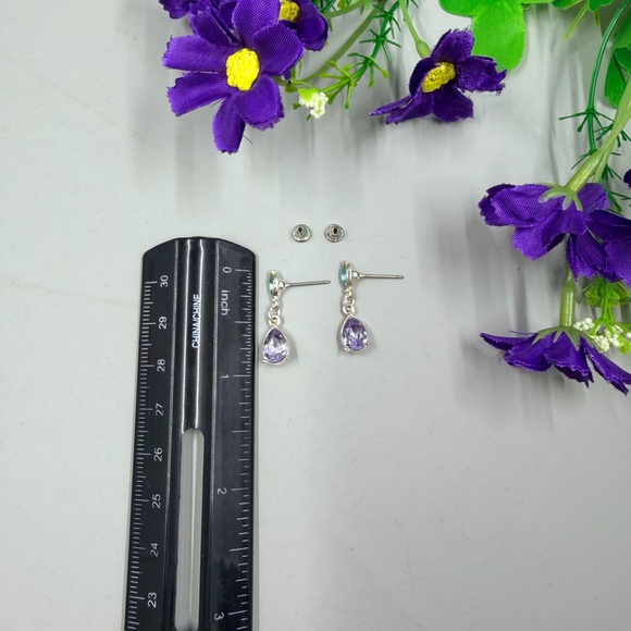 Silver Drop Earrings with Purple and Teal Crystal Gemstones - Picture 6 of 6